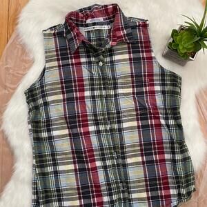 Tommy Hilfiger Women's Sleeveless Plaid Button-Up Shirt Size M